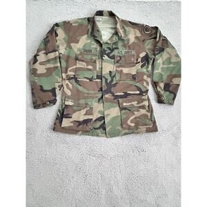 US Military Jacket Men Medium Coat Camo Woodland Hot Weather BDU Patches